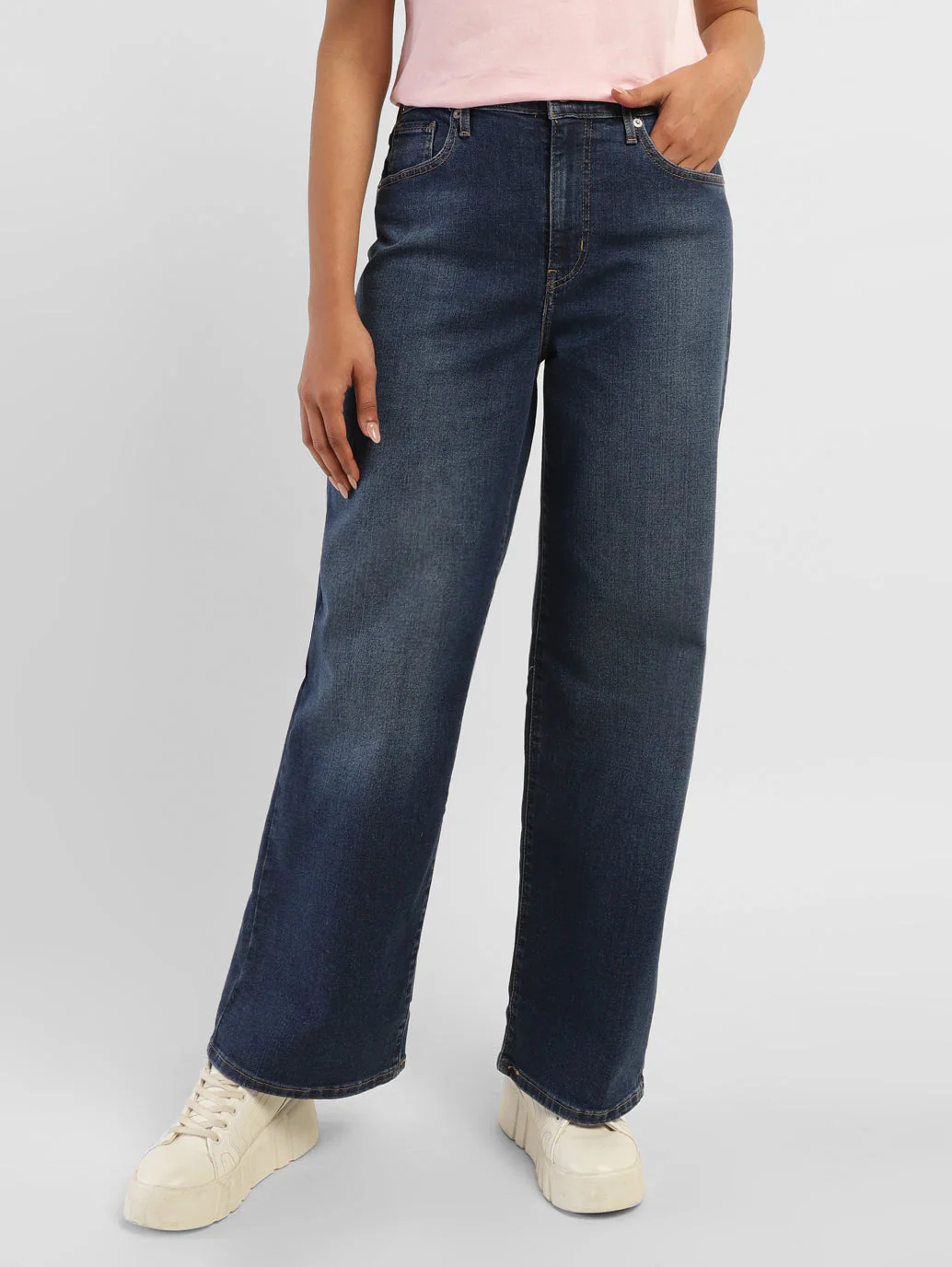 Women's Blue Wide Leg Fit High Rise Jeans - Image 2