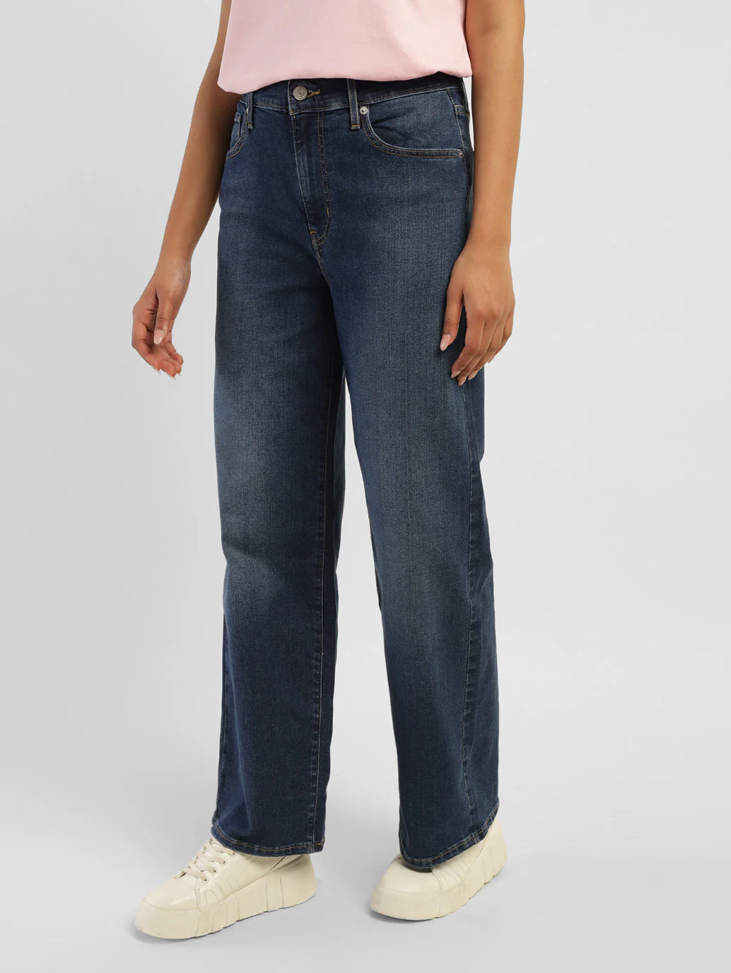 Women's Blue Wide Leg Fit High Rise Jeans - Image 4
