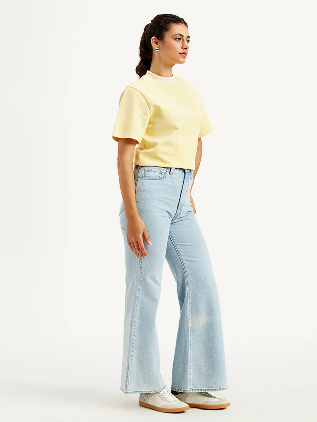 Women's Light Blue Ribcage Bell Bottom Wide Leg Fit High Rise Jeans - Image 5