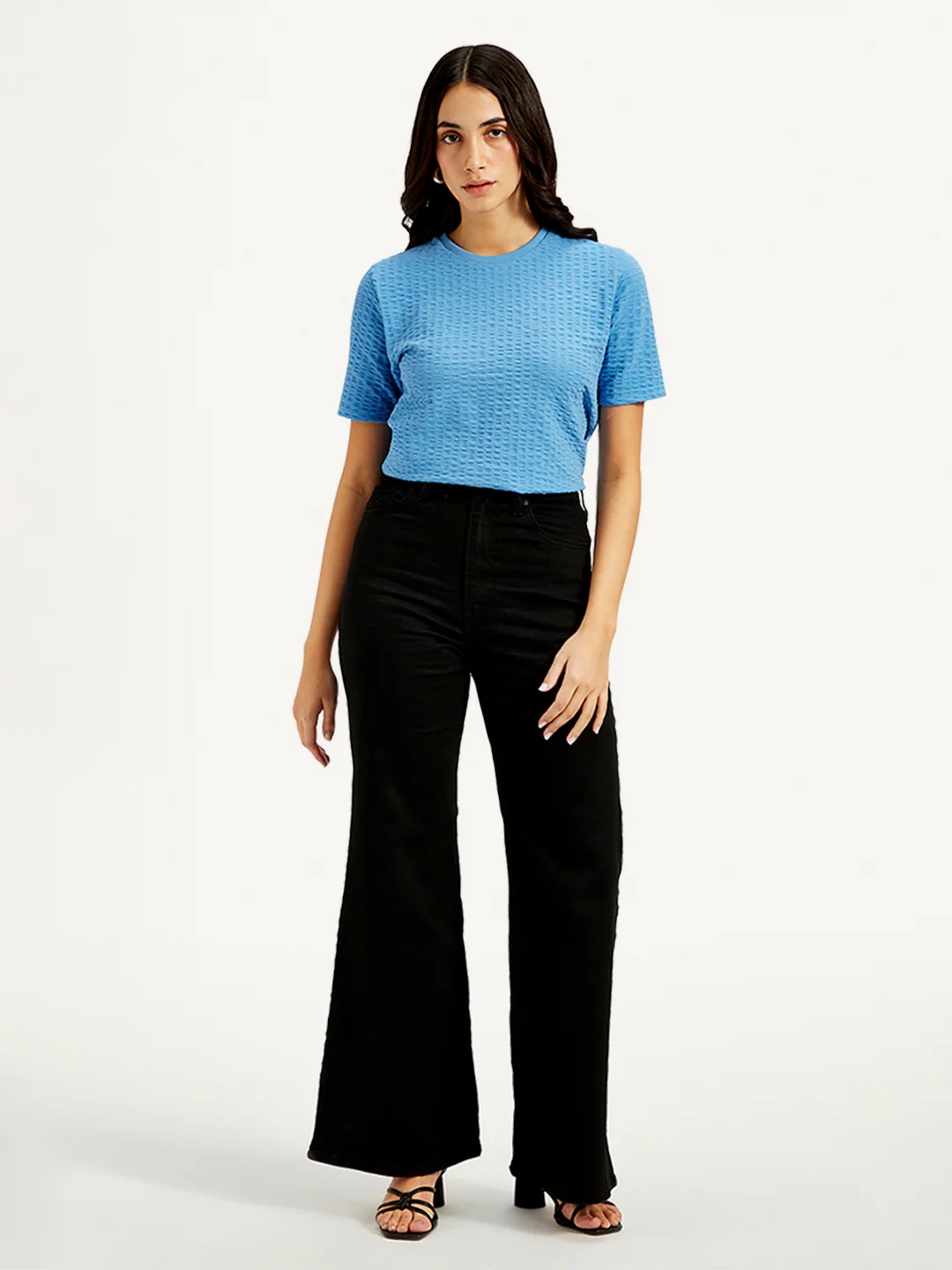 Women's Black Ribcage Bell Bottom Wide Leg Fit High Rise Jeans - Image 2