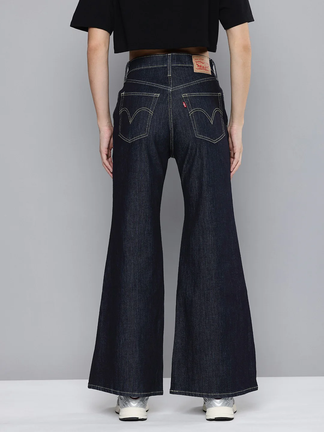 Women's Blue Ribcage Bell Bottom Wide Leg Fit High Rise Jeans - Image 4