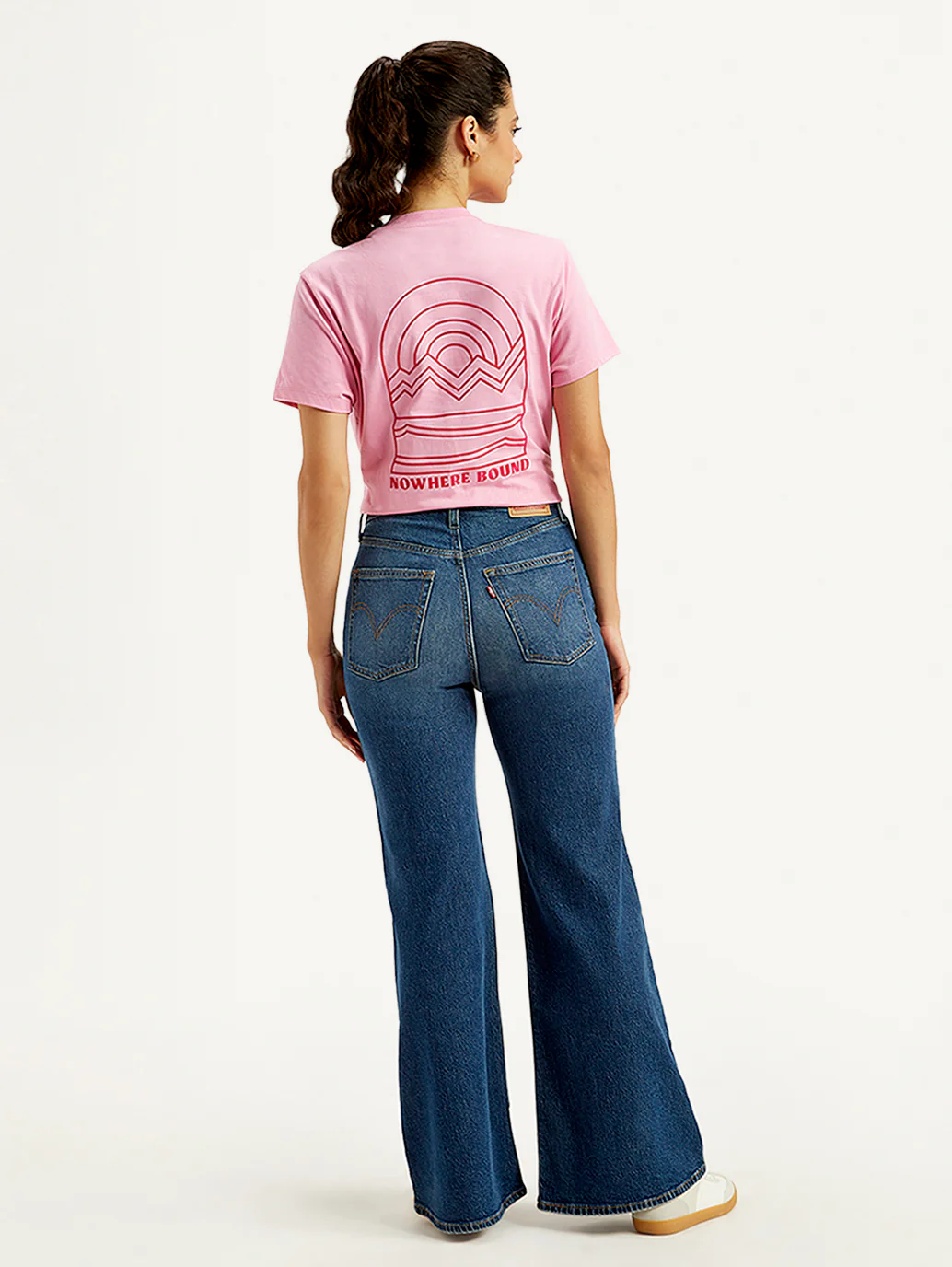 Women's Blue Ribcage Bell Bottom Wide Leg Fit High Rise Jeans - Image 3