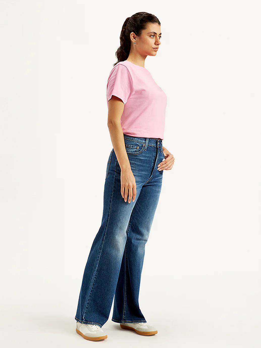 Women's Blue Ribcage Bell Bottom Wide Leg Fit High Rise Jeans - Image 5