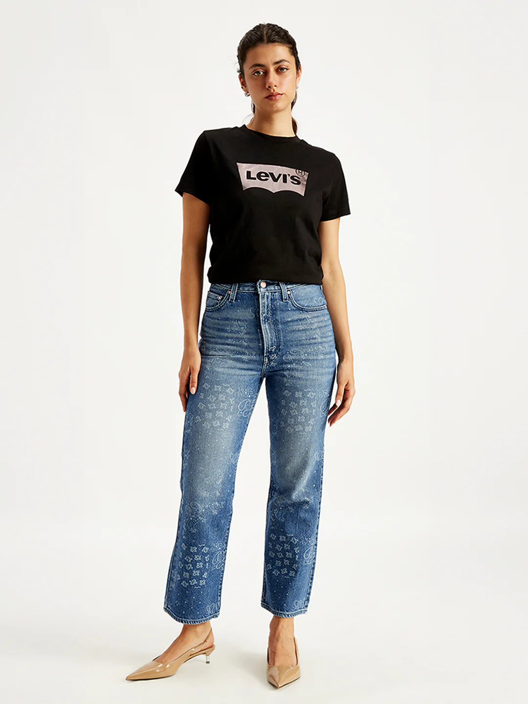 Women's Blue Ribcage Cropped Bootcut Fit High Rise Jeans