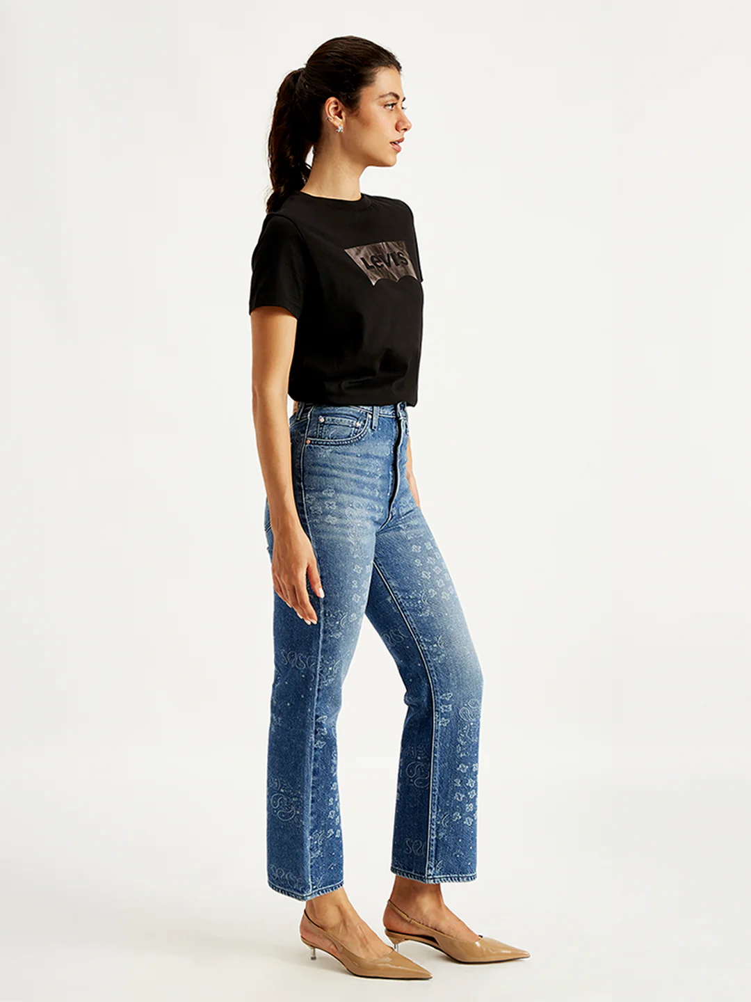Women's Blue Ribcage Cropped Bootcut Fit High Rise Jeans - Image 3