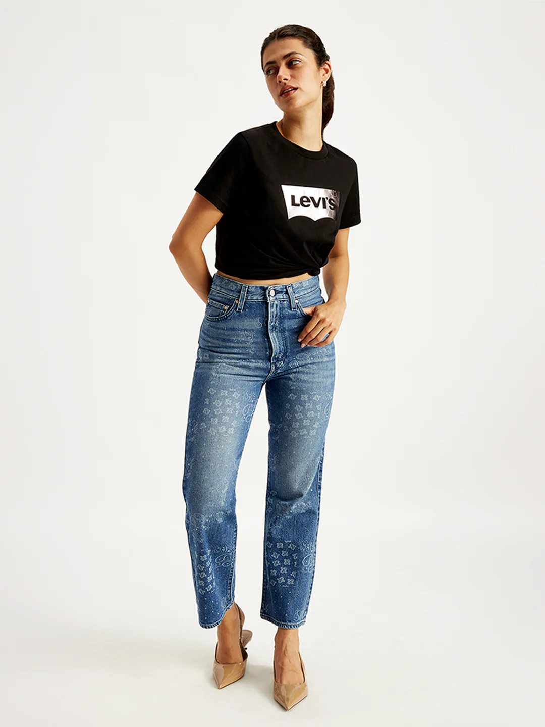 Women's Blue Ribcage Cropped Bootcut Fit High Rise Jeans - Image 5