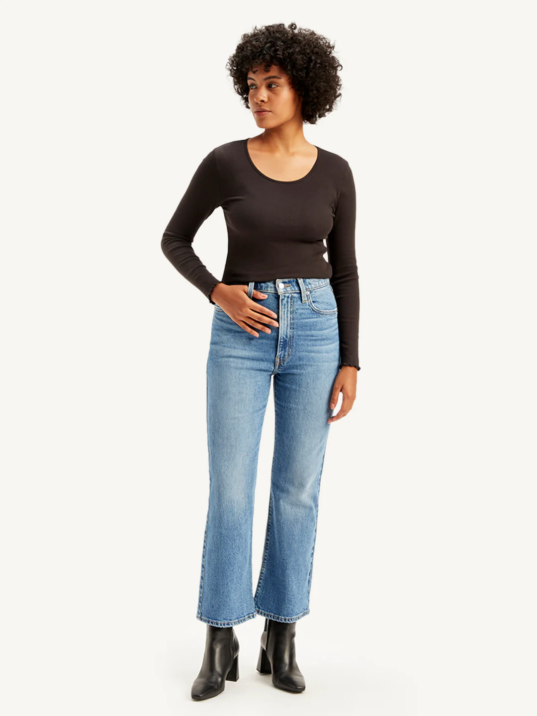 Women's Blue Ribcage Cropped Bootcut Fit High Rise Jeans