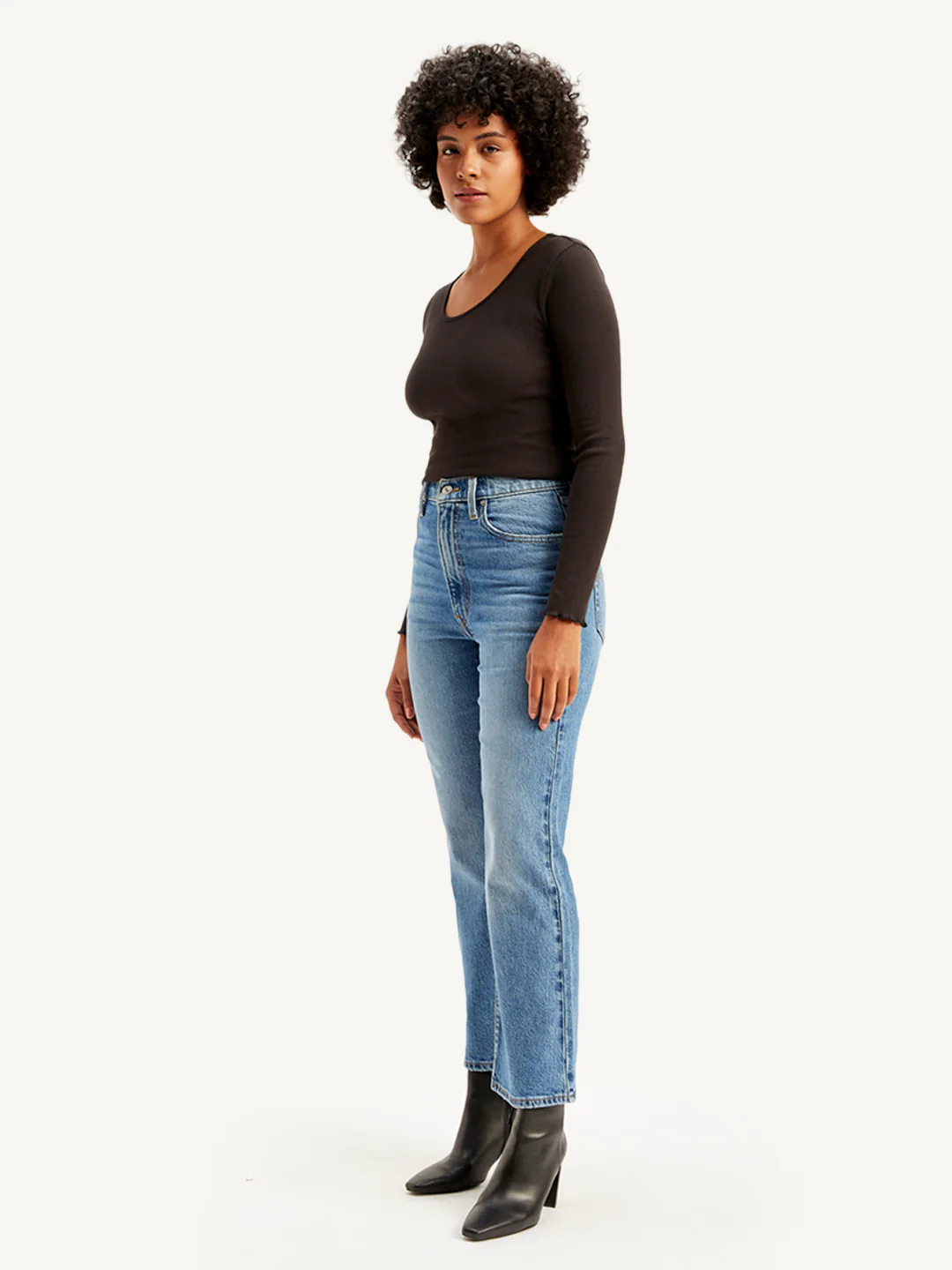 Women's Blue Ribcage Cropped Bootcut Fit High Rise Jeans - Image 3