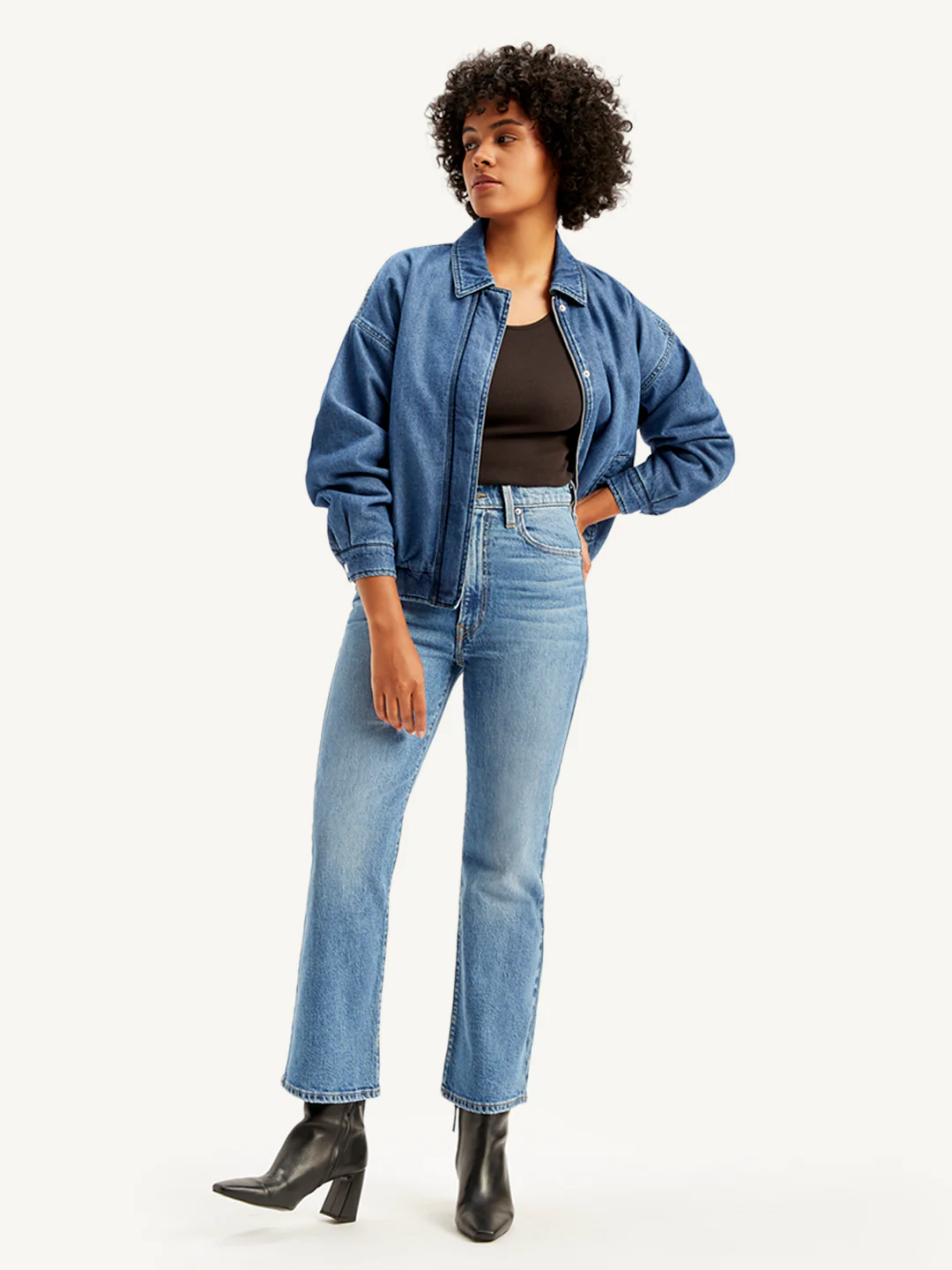 Women's Blue Ribcage Cropped Bootcut Fit High Rise Jeans - Image 5