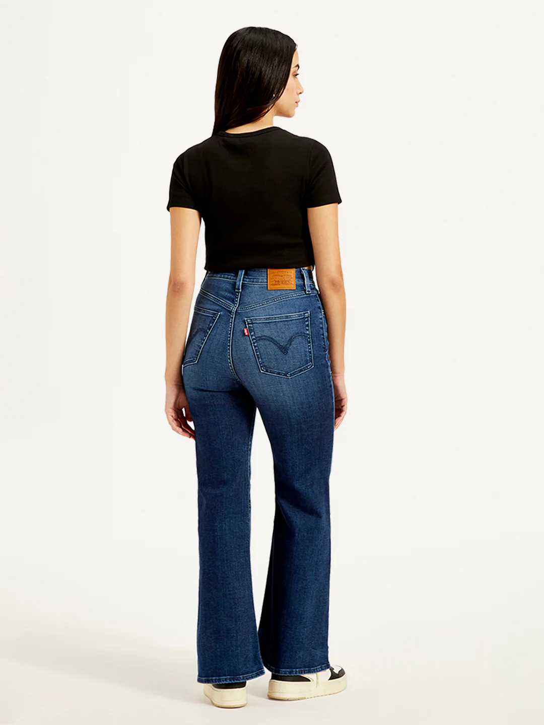 Women's Blue Ribcage Bell Bottom Wide Leg Fit High Rise Jeans - Image 3