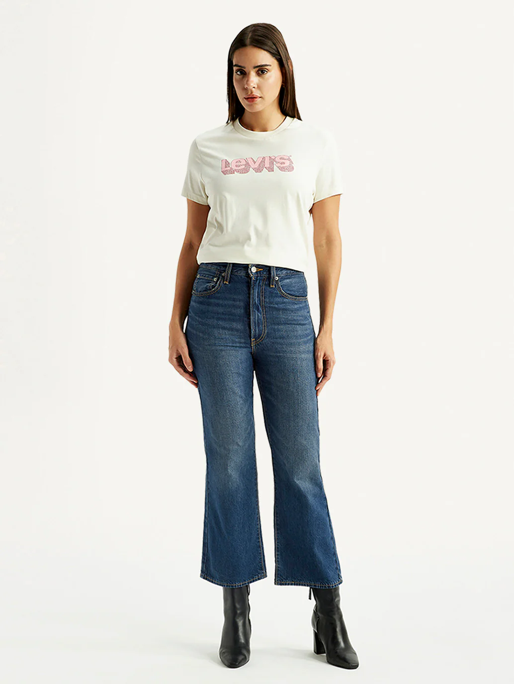 Women's Blue Ribcage Flared Fit High Rise Jeans - Image 2