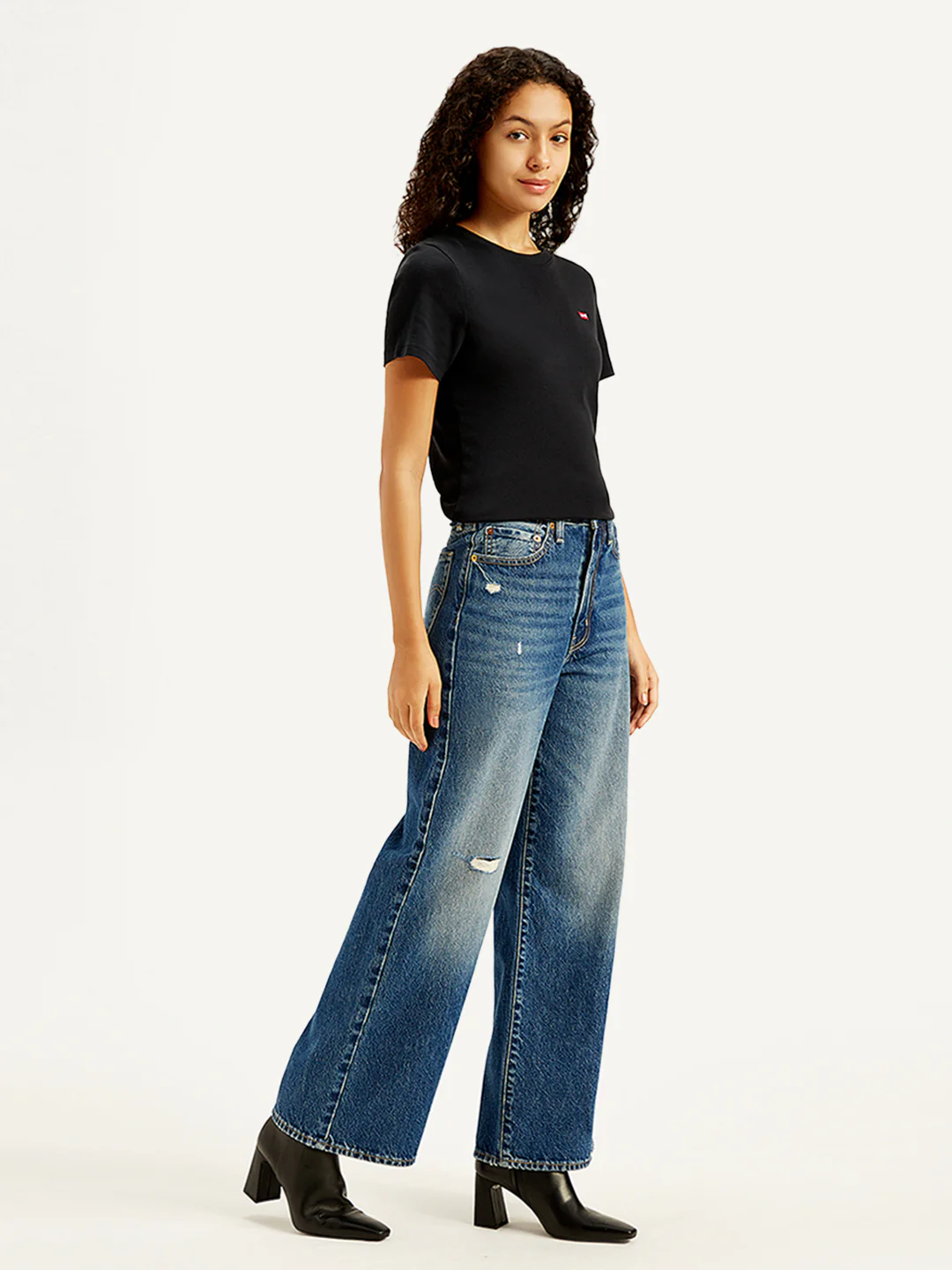 Women's Indigo Ribcage Bell Bottom Wide Leg Fit High Rise Jeans - Image 3