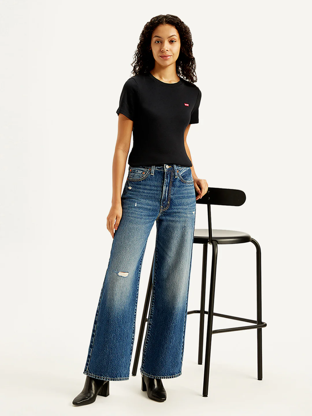 Women's Indigo Ribcage Bell Bottom Wide Leg Fit High Rise Jeans - Image 5