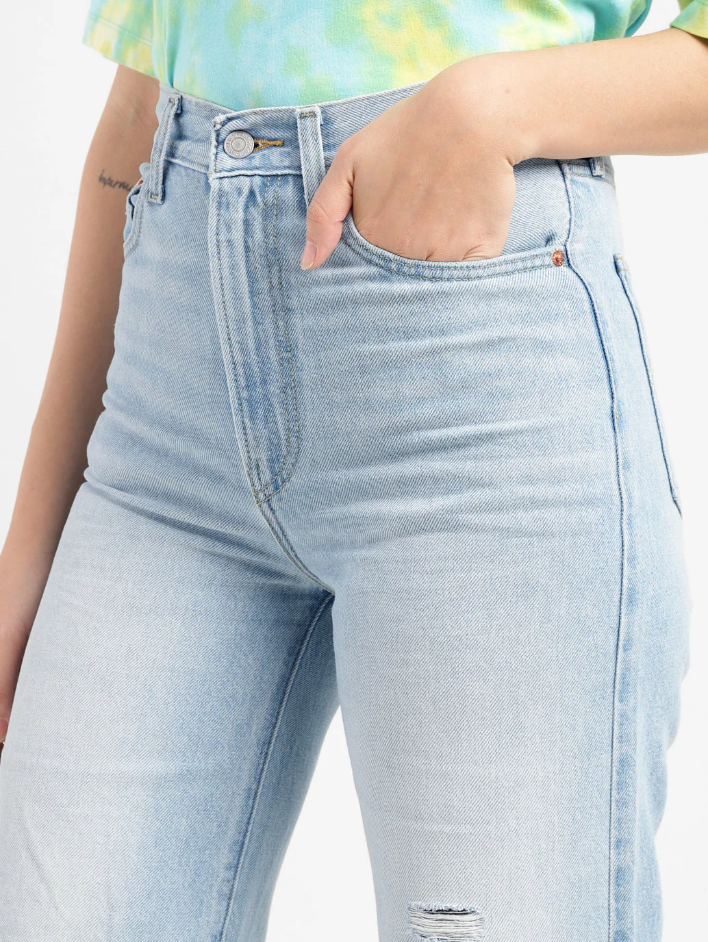 Women's Blue Ribcage Bell Bottom Wide Leg Fit High Rise Jeans - Image 6