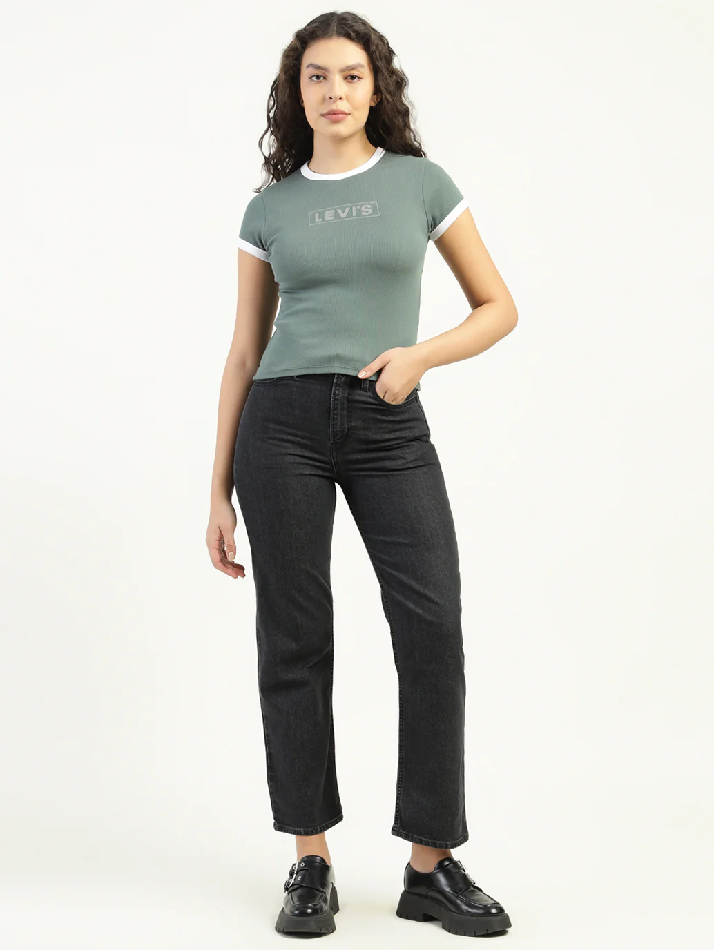 Women's Black Ribcage Straight Fit High Rise Jeans