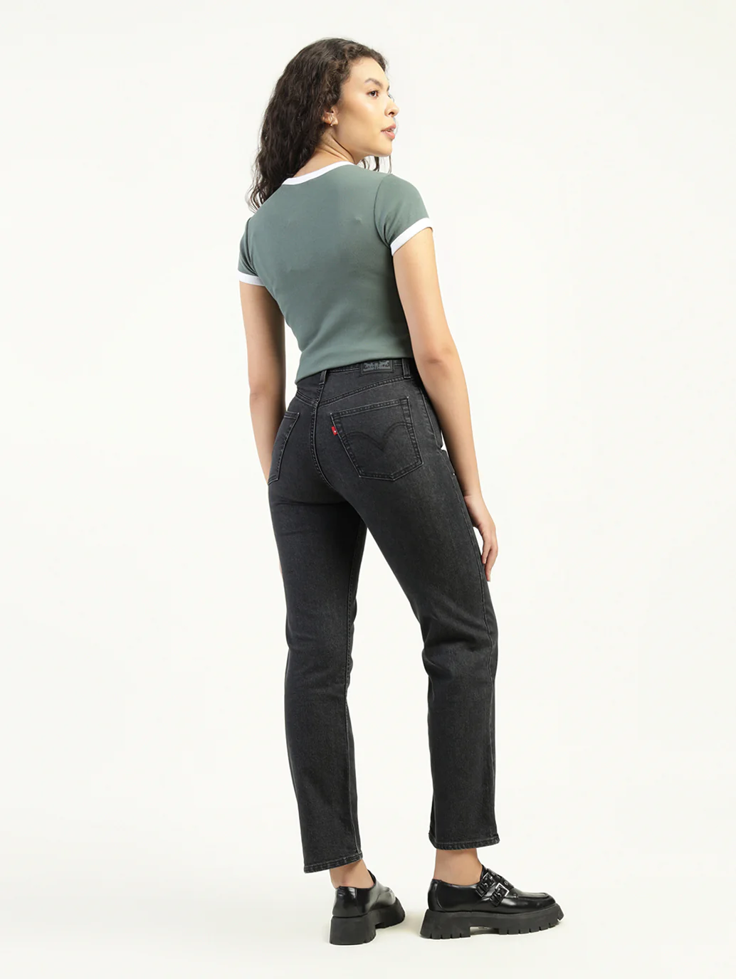 Women's Black Ribcage Straight Fit High Rise Jeans - Image 3