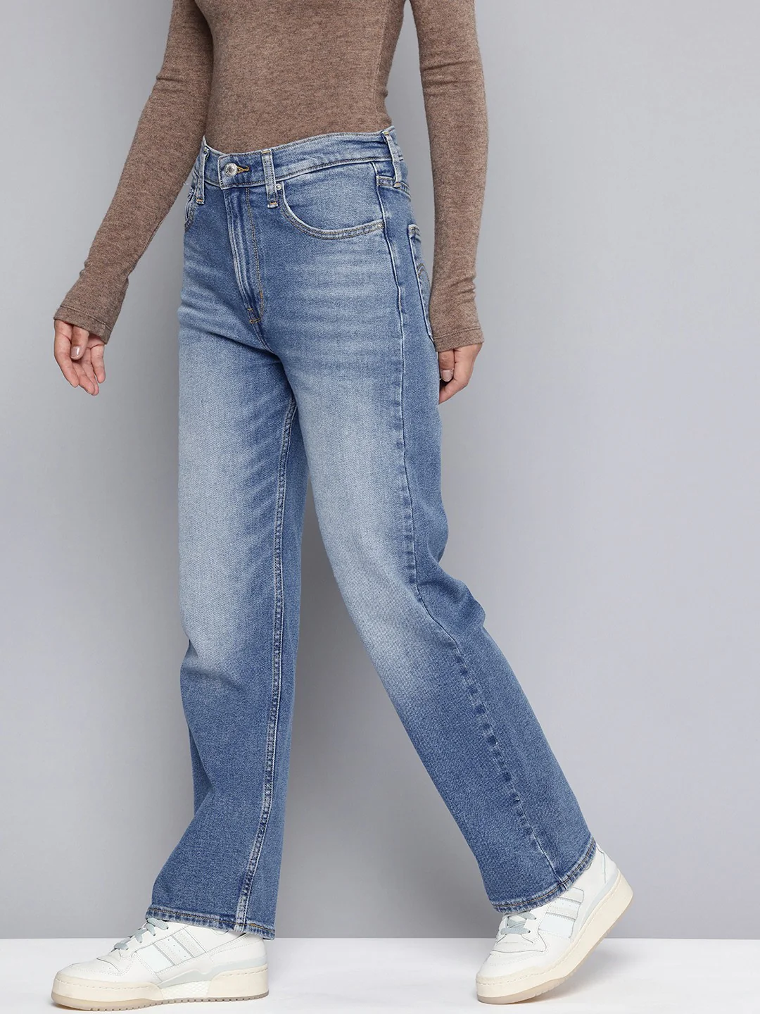 Women's Blue Ribcage Straight Fit High Rise Jeans - Image 3