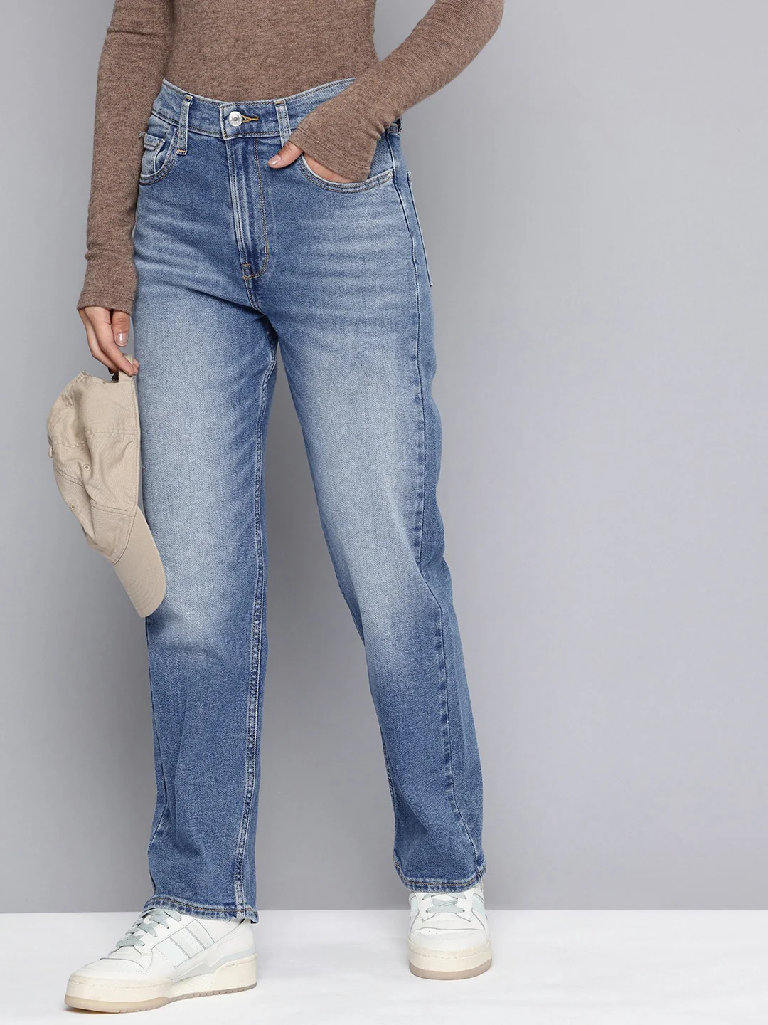 Women's Blue Ribcage Straight Fit High Rise Jeans - Image 4