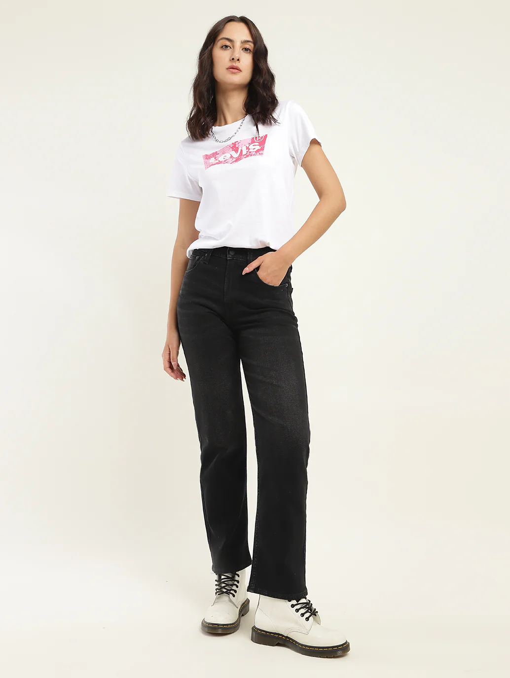 Women's Black Ribcage Straight Fit High Rise Jeans