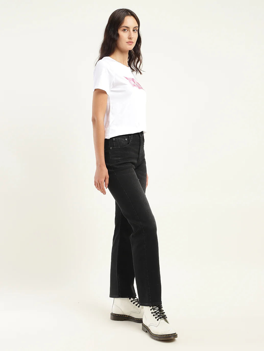 Women's Black Ribcage Straight Fit High Rise Jeans - Image 2