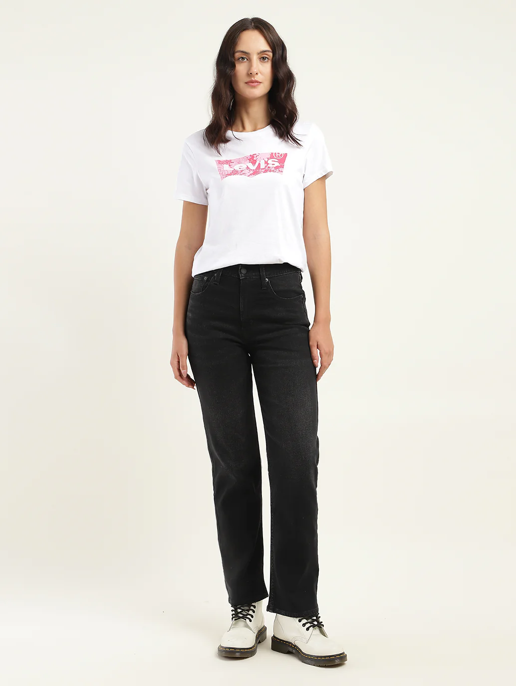Women's Black Ribcage Straight Fit High Rise Jeans - Image 3
