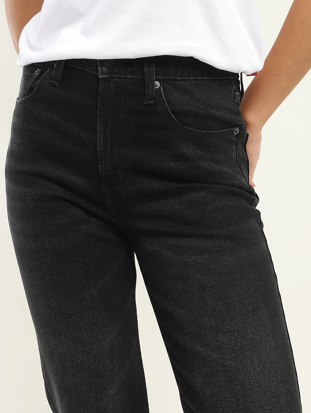 Women's Black Ribcage Straight Fit High Rise Jeans - Image 6