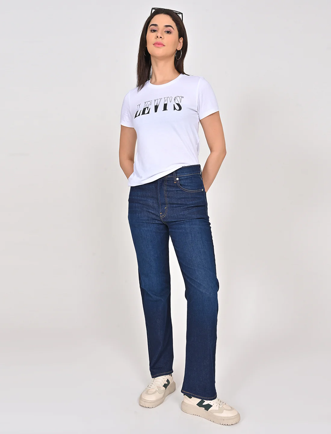Women's Blue Ribcage Straight Fit High Rise Jeans