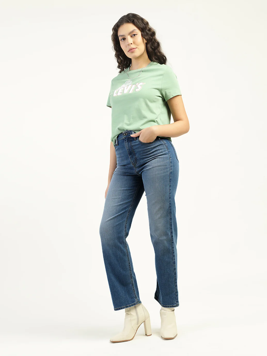 Women's Blue Ribcage Straight Fit High Rise Jeans