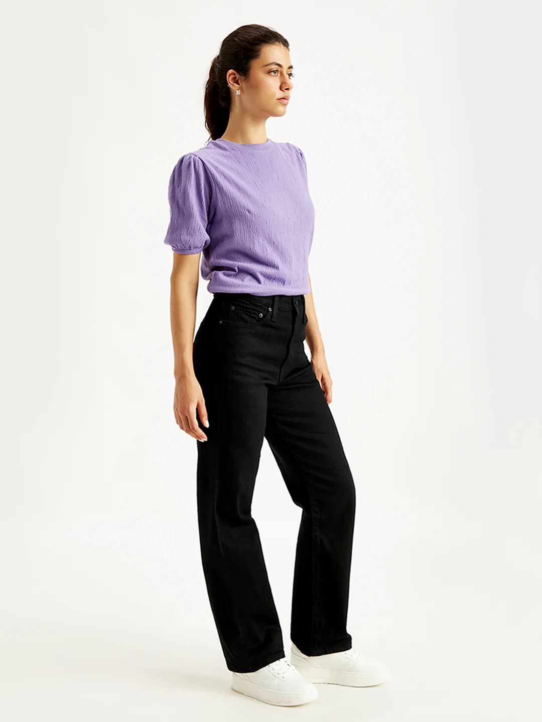 Women's Black Ribcage Straight Fit High Rise Jeans - Image 3