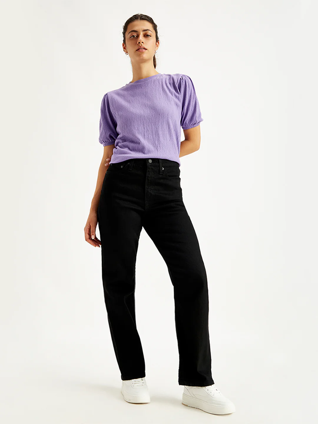 Women's Black Ribcage Straight Fit High Rise Jeans - Image 5