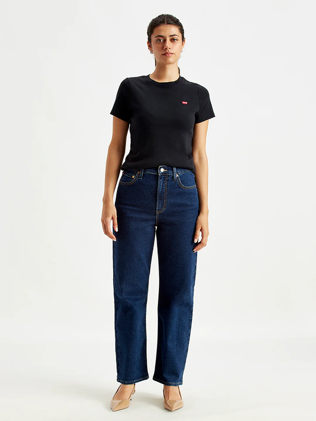 Women's Blue Ribcage Straight Ankle Fit High Rise Jeans