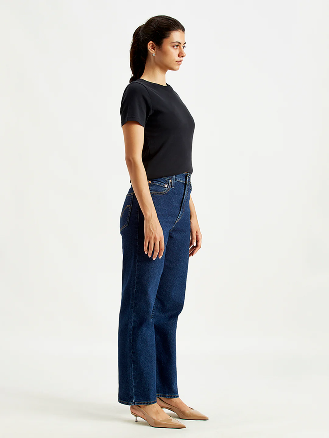 Women's Blue Ribcage Straight Ankle Fit High Rise Jeans - Image 3