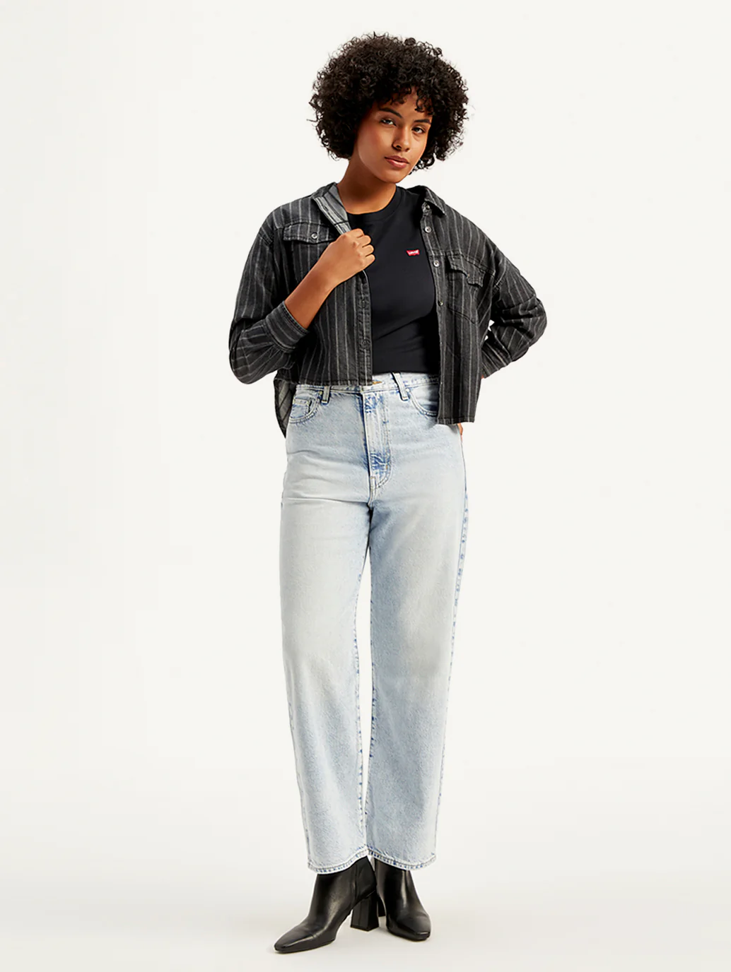 Women's Light Blue Ribcage Straight Ankle Fit High Rise Jeans