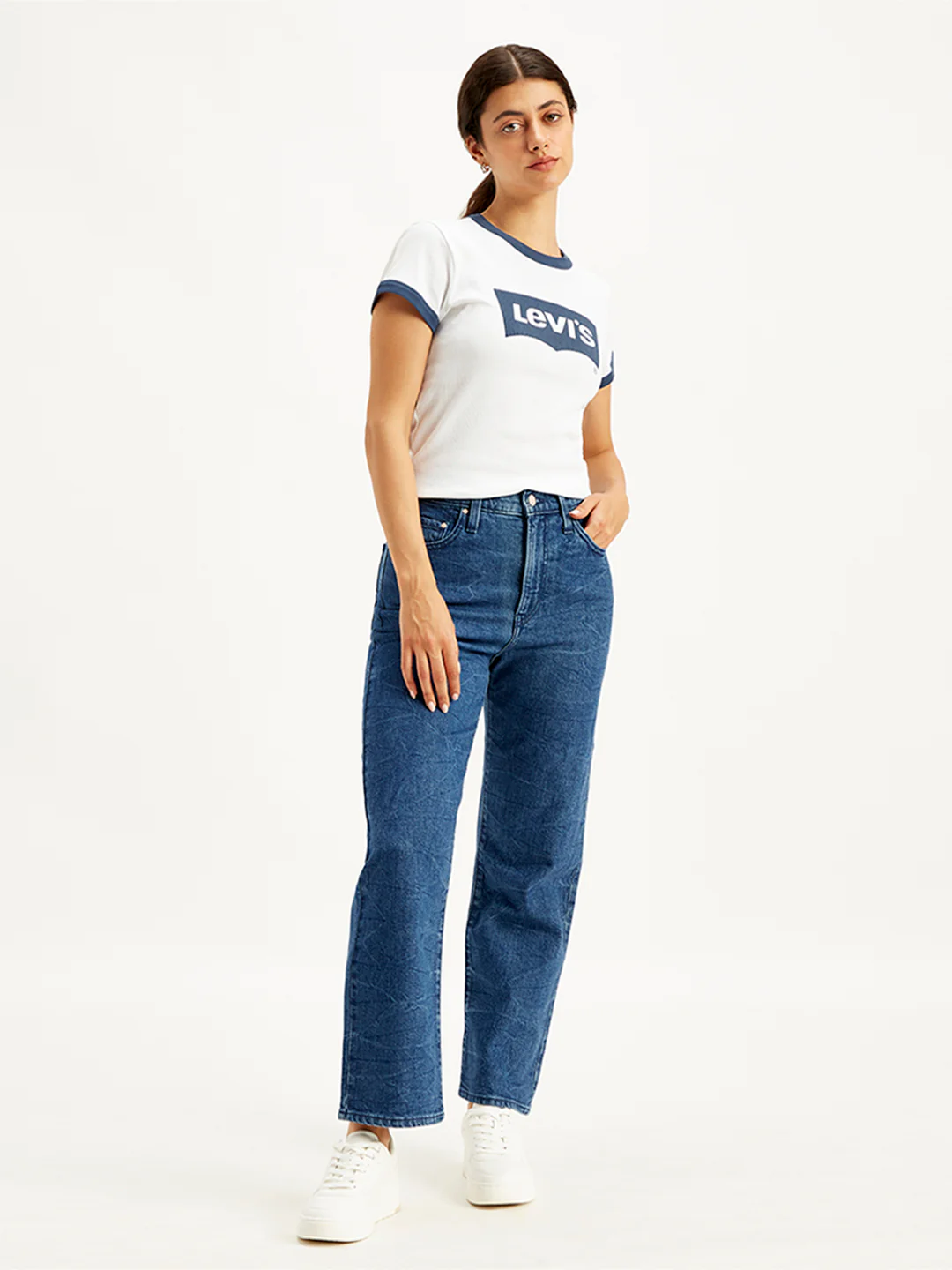 Women's Blue Ribcage Straight Ankle Fit High Rise Jeans - Image 3
