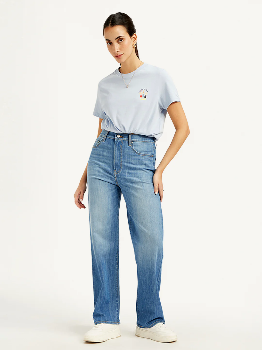 Women's Blue Ribcage Straight Fit High Rise Jeans