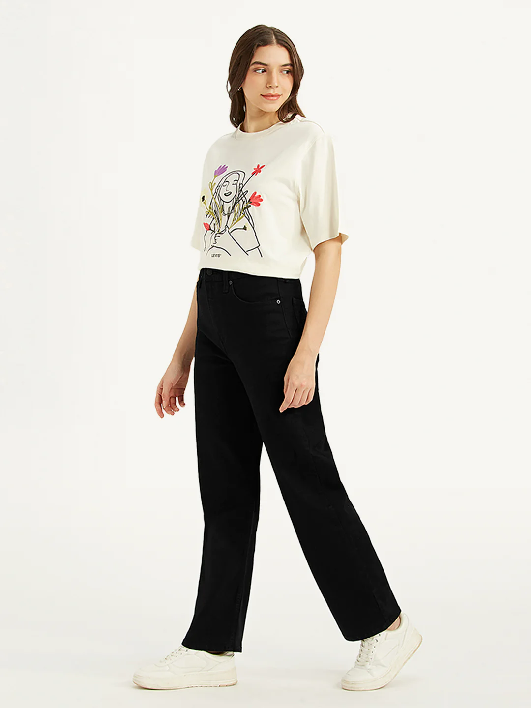 Women's Black Ribcage Straight Fit High Rise Jeans - Image 3