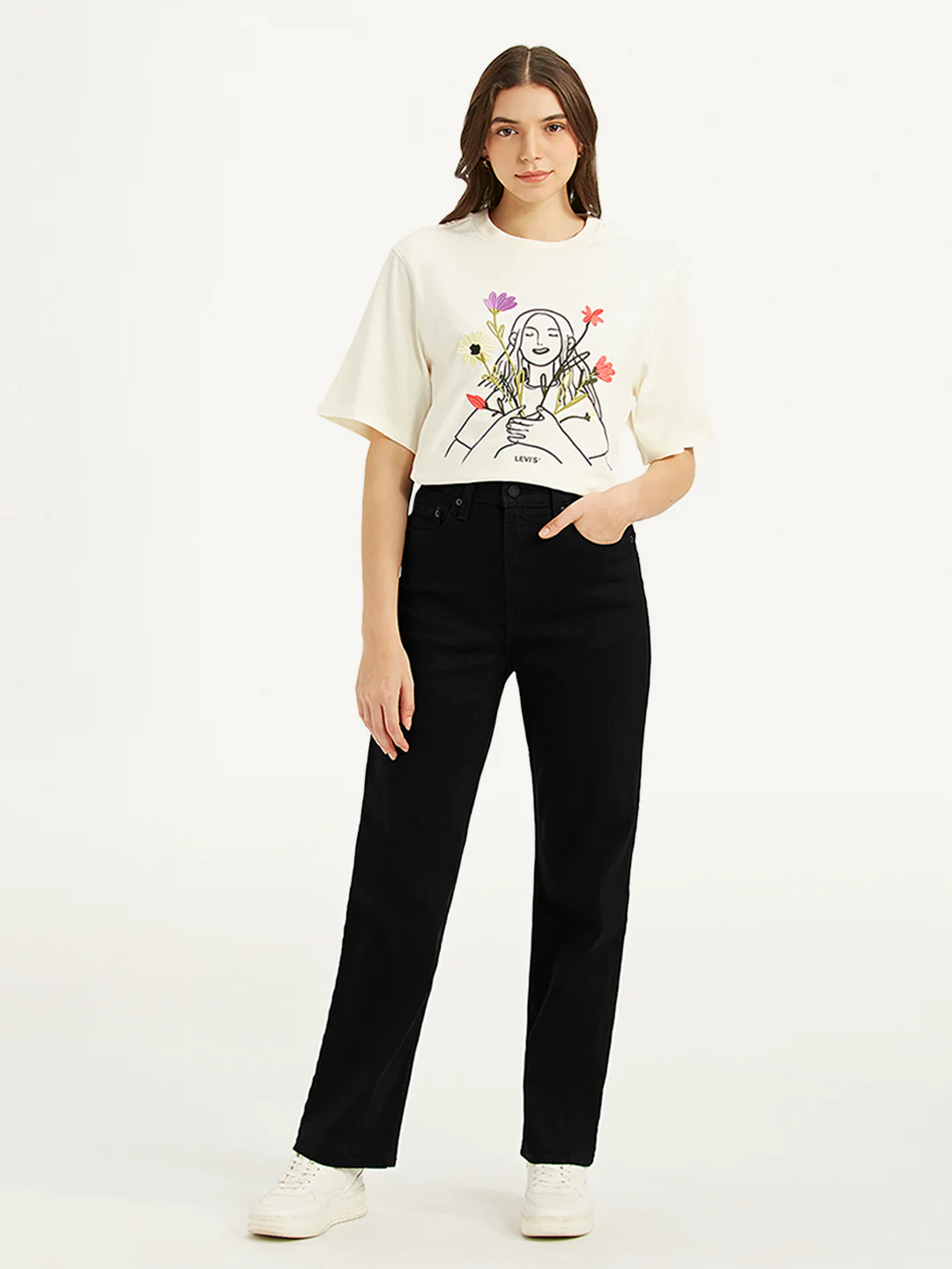 Women's Black Ribcage Straight Fit High Rise Jeans - Image 5