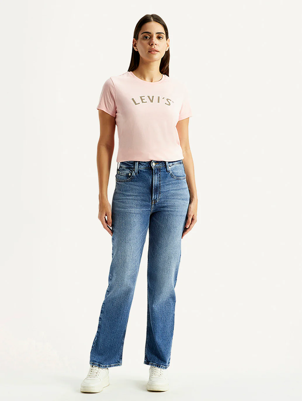 Women's Ribcage Straight Fit Blue High Rise Jeans - Image 2