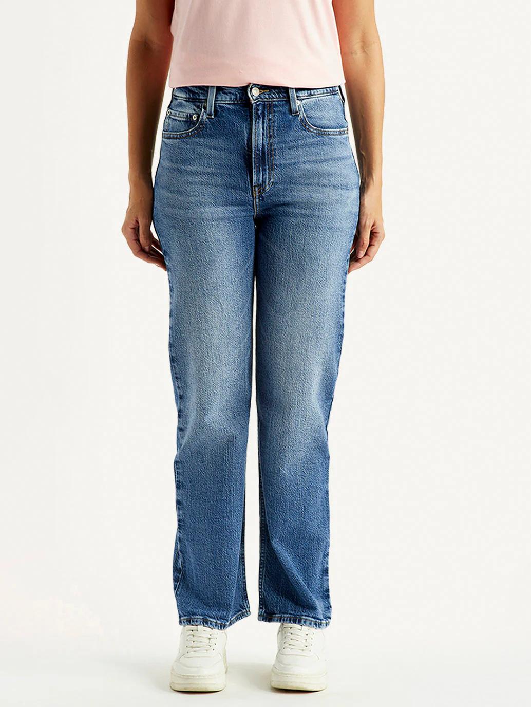 Women's Ribcage Straight Fit Blue High Rise Jeans - Image 3