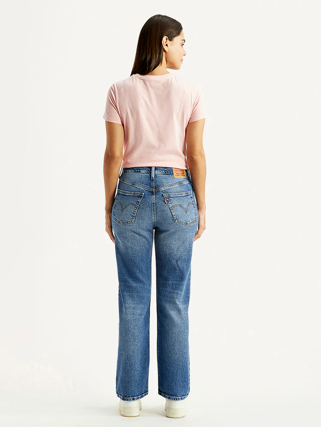 Women's Ribcage Straight Fit Blue High Rise Jeans - Image 4