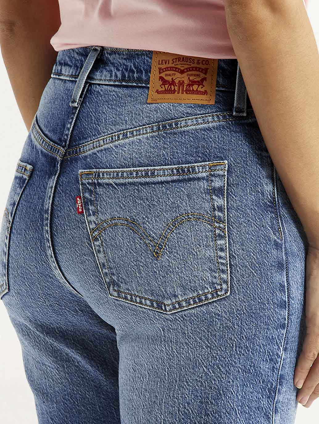 Women's Ribcage Straight Fit Blue High Rise Jeans - Image 5