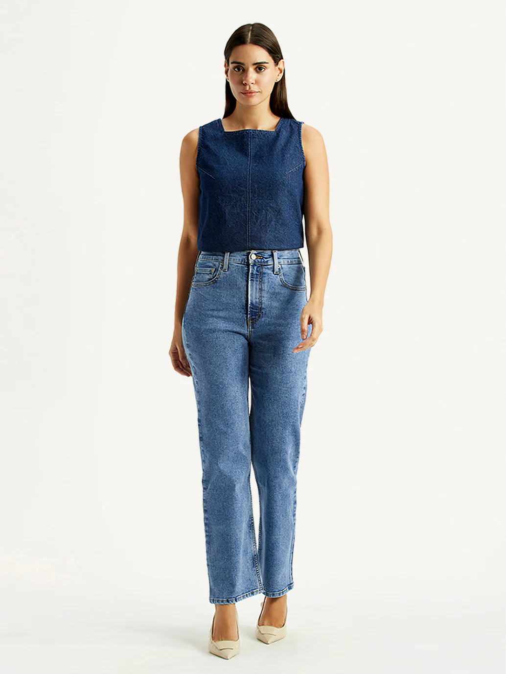 Women's Blue Ribcage Straight Fit High Rise Jeans - Image 2