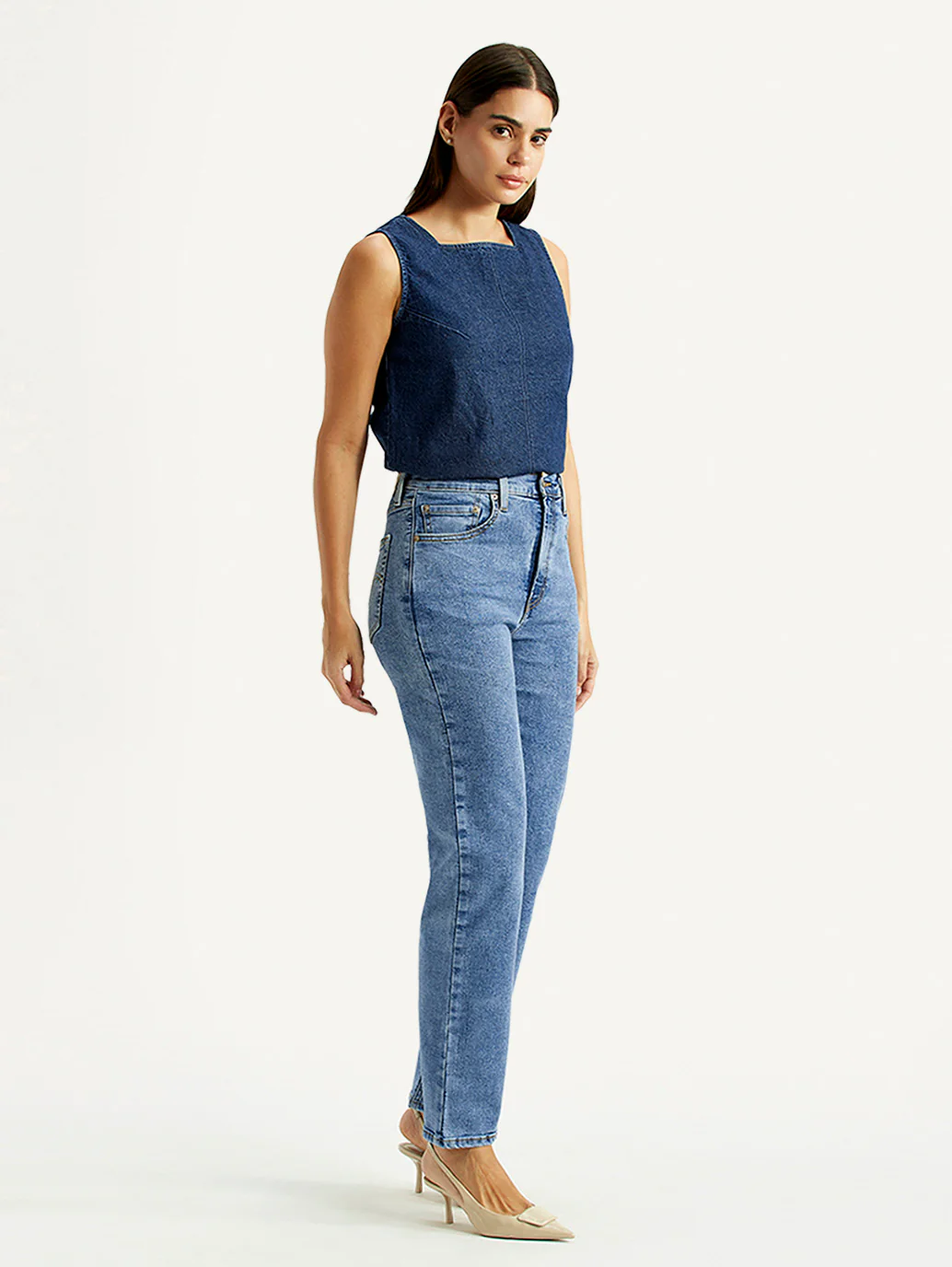 Women's Blue Ribcage Straight Fit High Rise Jeans - Image 6