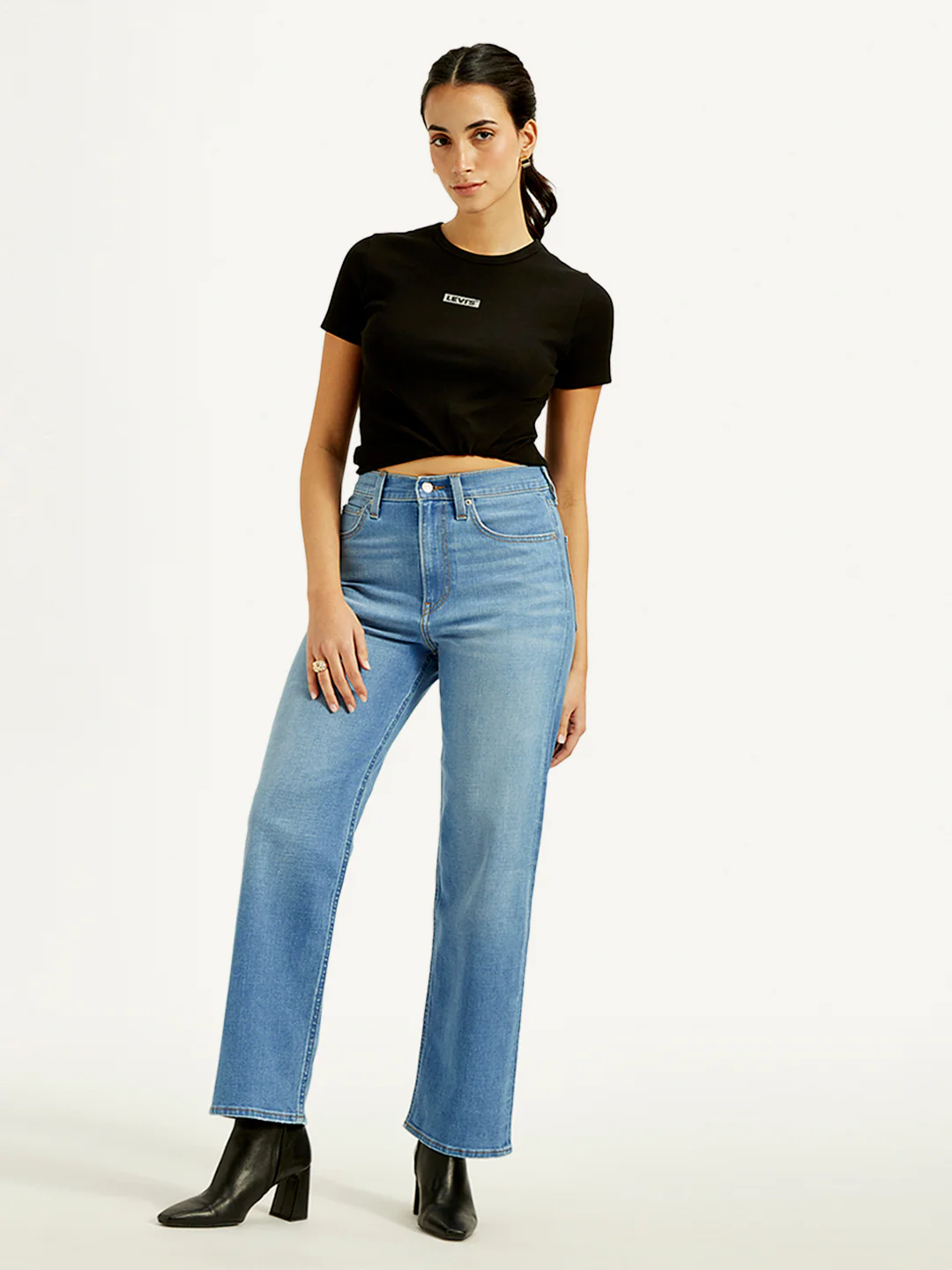 Women's Blue Ribcage Straight Fit High Rise Jeans