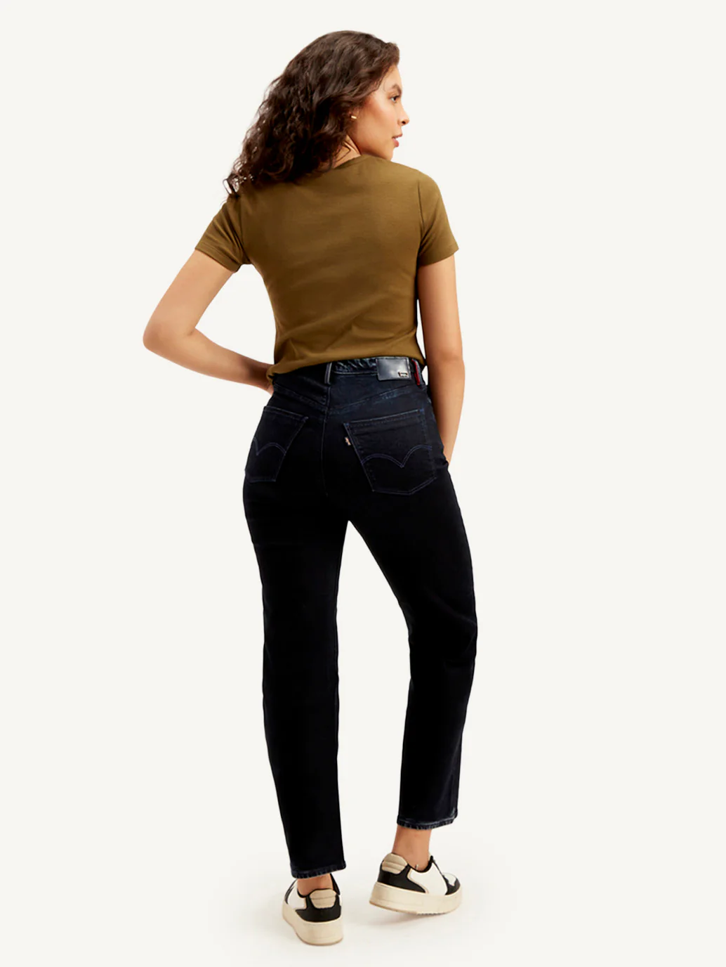 Women's Redloop Dark Indigo Ribcage Straight Fit High Rise Jeans - Image 3