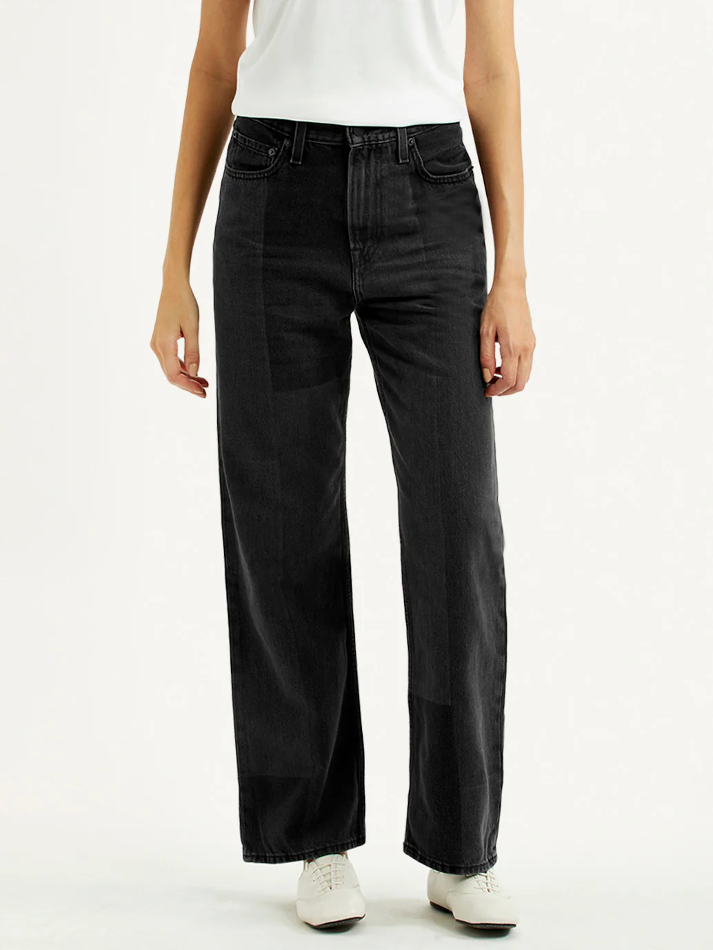 Women's Charcoal Grey Ribcage Straight Fit High Rise Jeans - Image 2