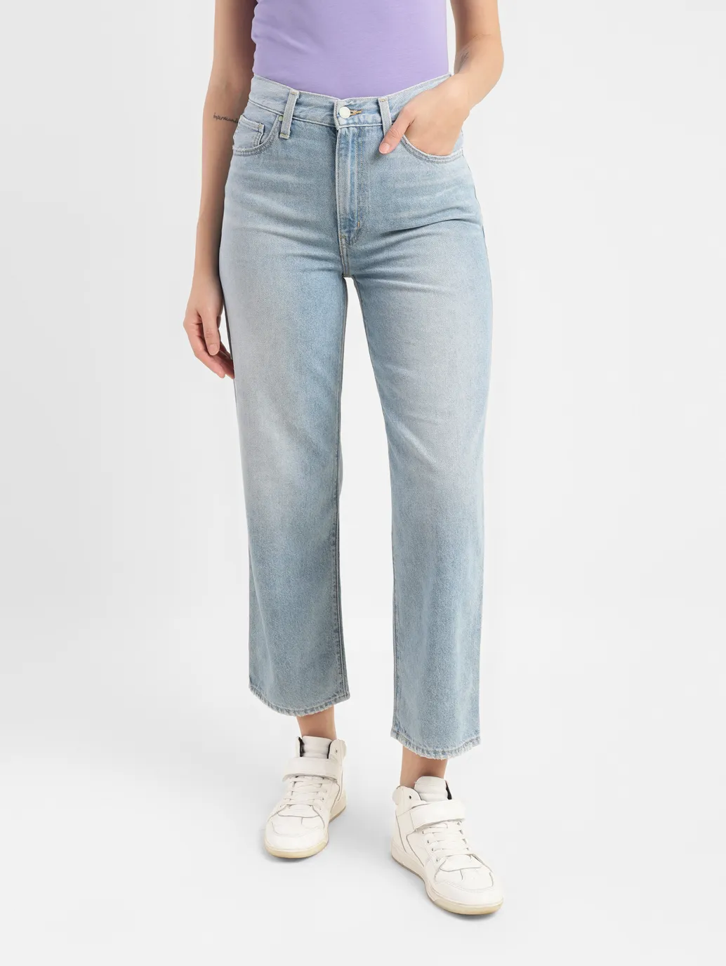 Women's Blue Ribcage Straight Ankle Fit High Rise Jeans - Image 2