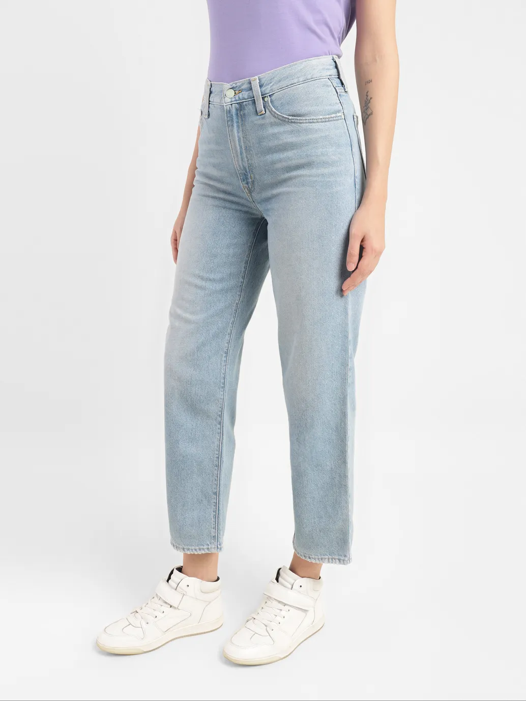 Women's Blue Ribcage Straight Ankle Fit High Rise Jeans - Image 4