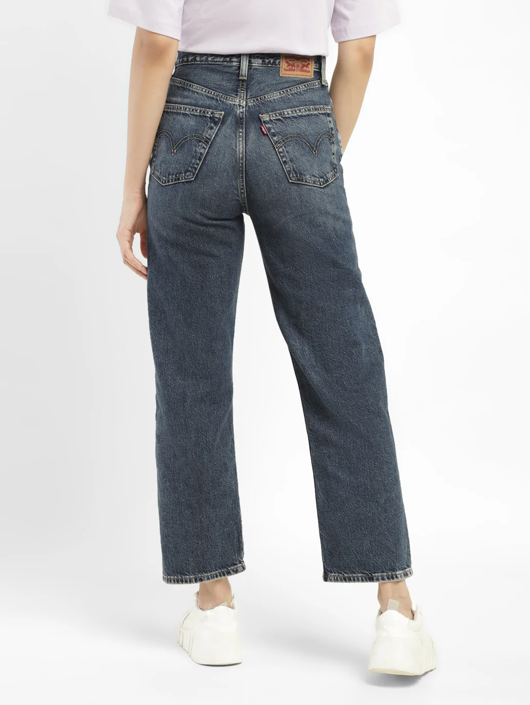 Women's Blue Ribcage Straight Ankle Fit Mid Rise Jeans - Image 2