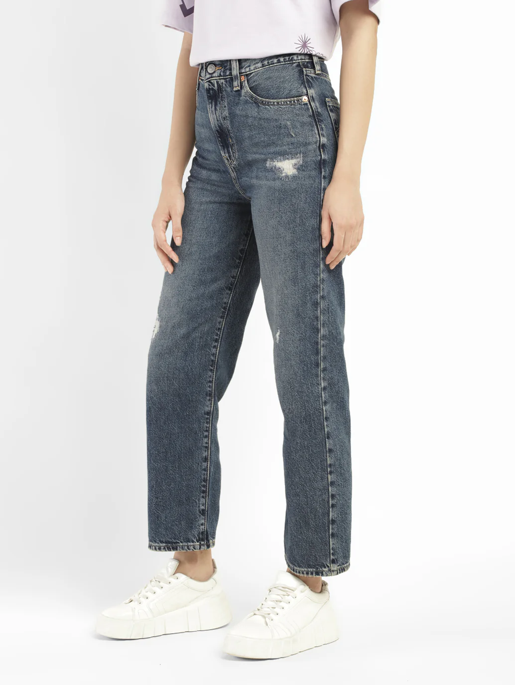 Women's Blue Ribcage Straight Ankle Fit Mid Rise Jeans - Image 3